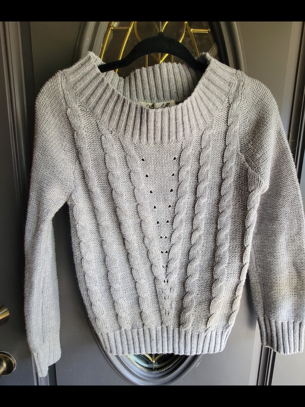 Annabella Neutral Gray Cable Knit Women's Sweater
